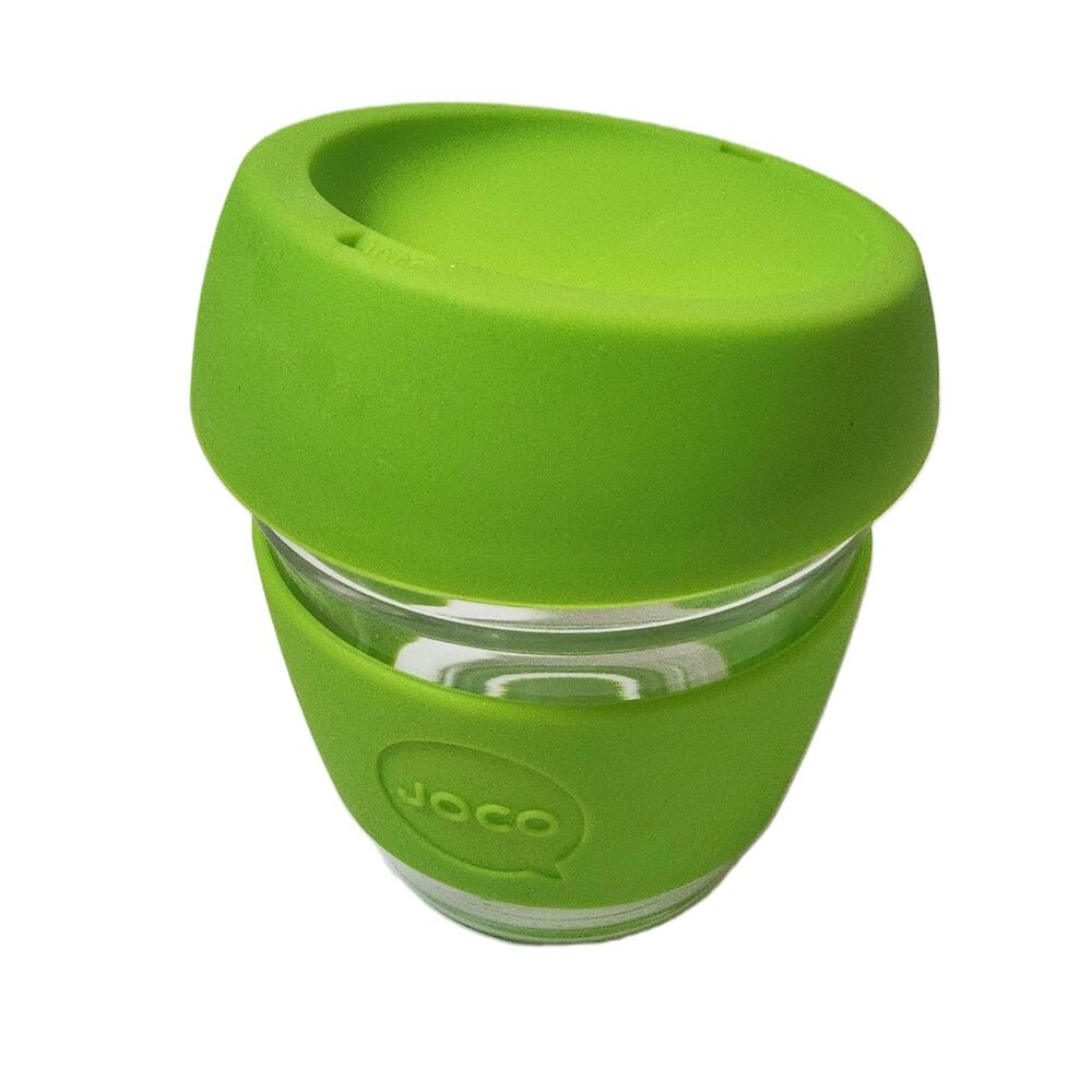 JOCO Reusable Glass Coffee Cup – 8 oz Green Lid & Sleeve Eco‑Friendly Mug